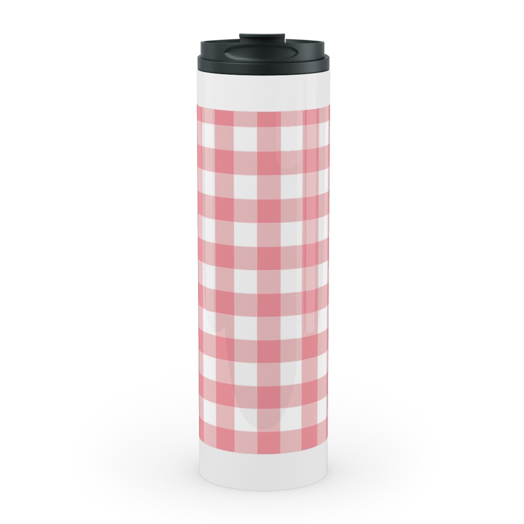 Simple Gingham Stainless Mug, White,  , 20oz, Pink