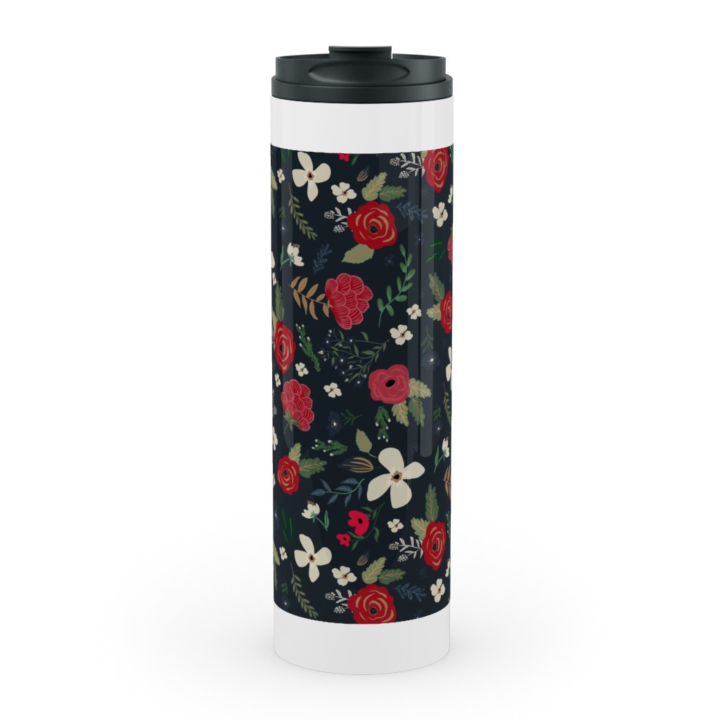 Fancy Winter - Navy Background Stainless Mug, White, , 20oz, Black, Black