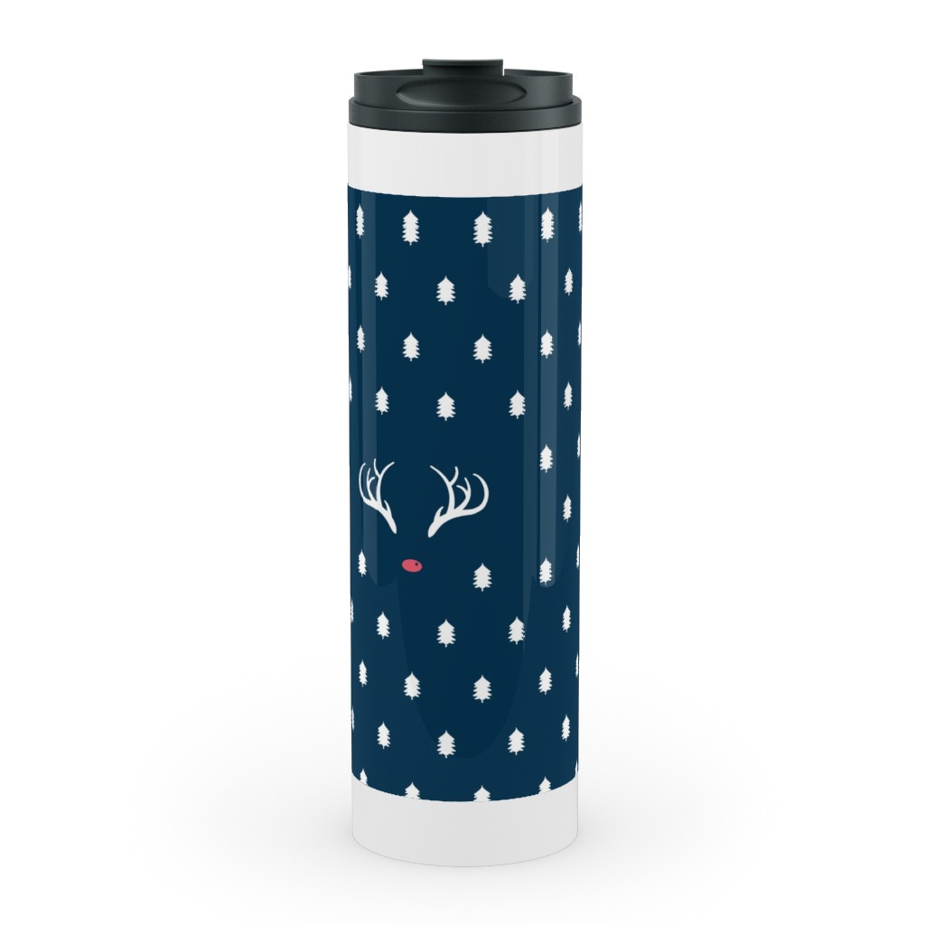 Modern Christmas Deer - Navy Stainless Mug, White,  , 20oz, Blue