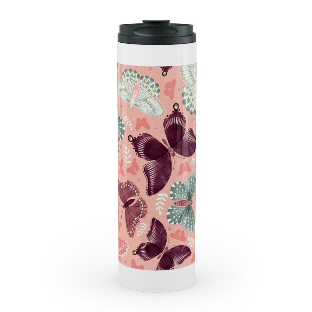 Romantic Butterflies - Pink Stainless Mug, White,  , 20oz, Pink
