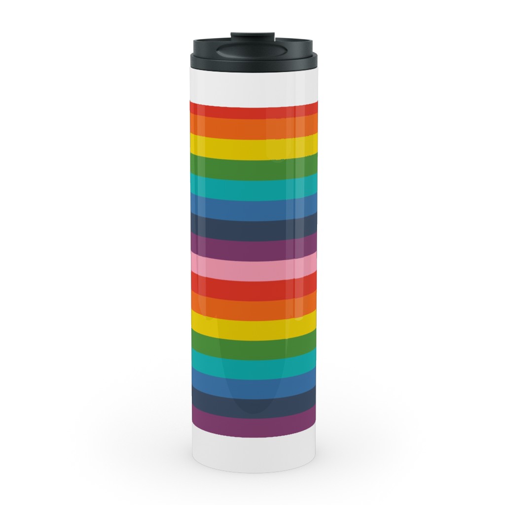 Colorful Live - Rainbow Stripe Stainless Mug, White, , 20oz, Multicolor