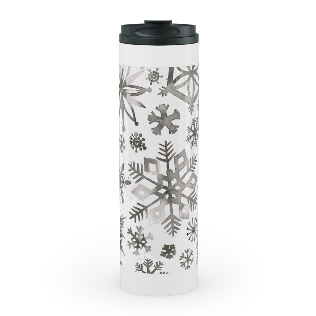 Winter Snowflakes - Gray Stainless Mug, White, , 20oz, Gray, Gray