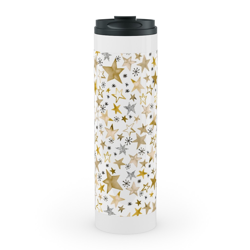 Winter Stars Christmas - Gold Stainless Mug, White, , 20oz, Yellow