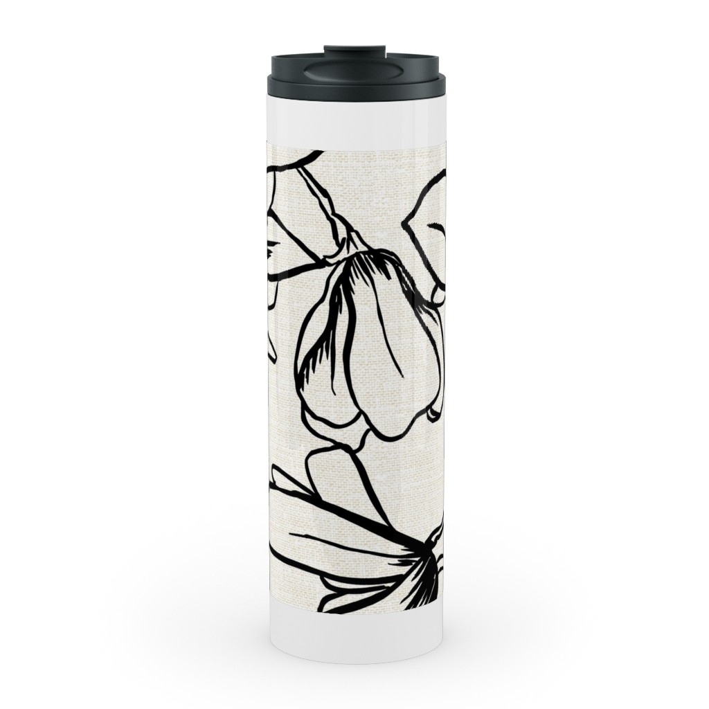 Magnolia Garden - Textured - White & Black Stainless Mug, White,  , 20oz, Beige