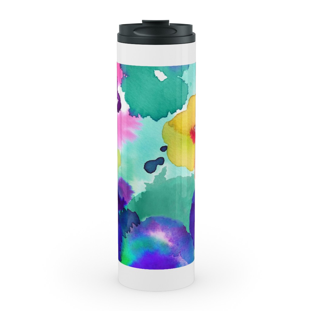 Abstract Floral Watercolor - Multi Stainless Mug, White,  , 20oz, Multicolor