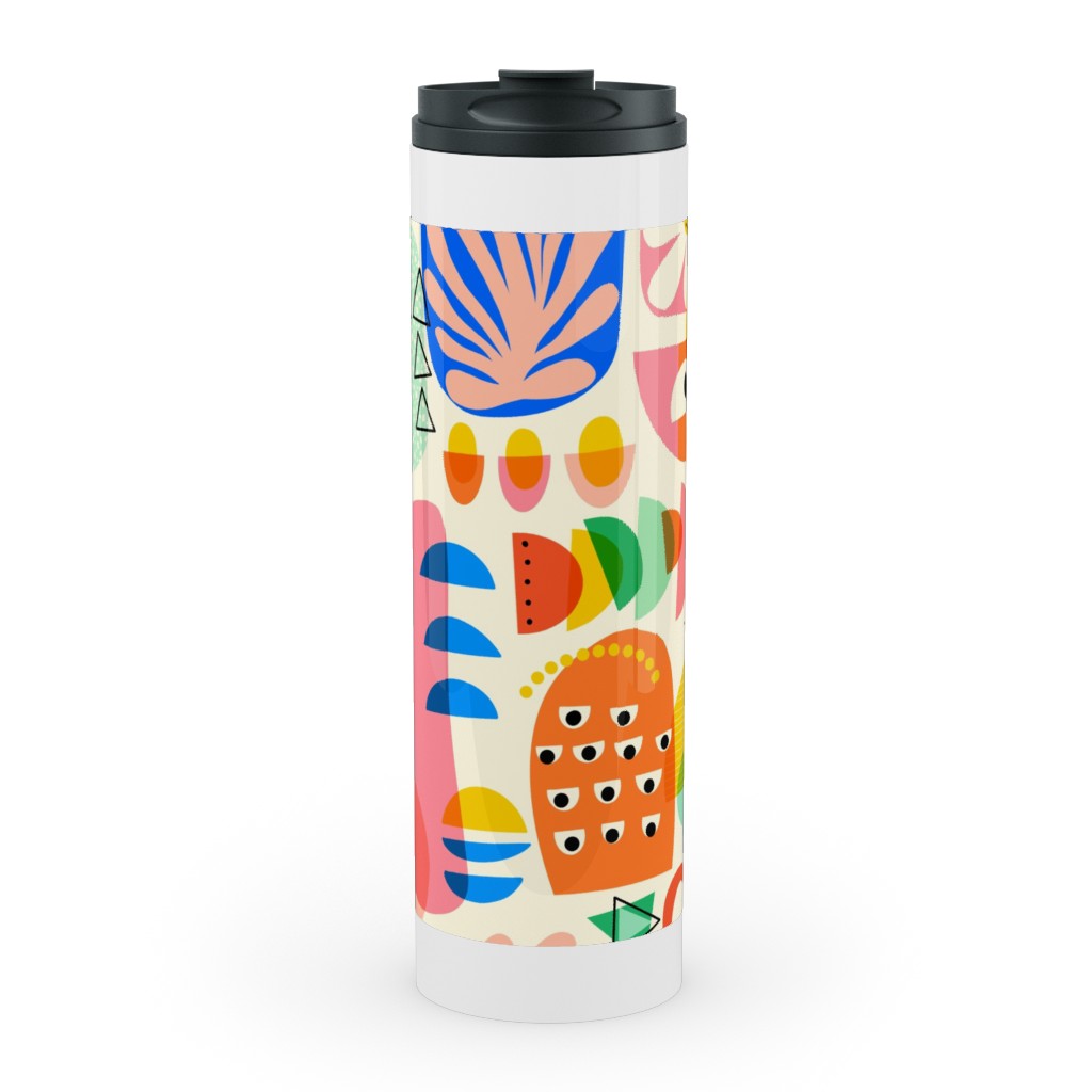 Abstract Shapes Fun Collage - Multi Stainless Mug, White,  , 20oz, Multicolor