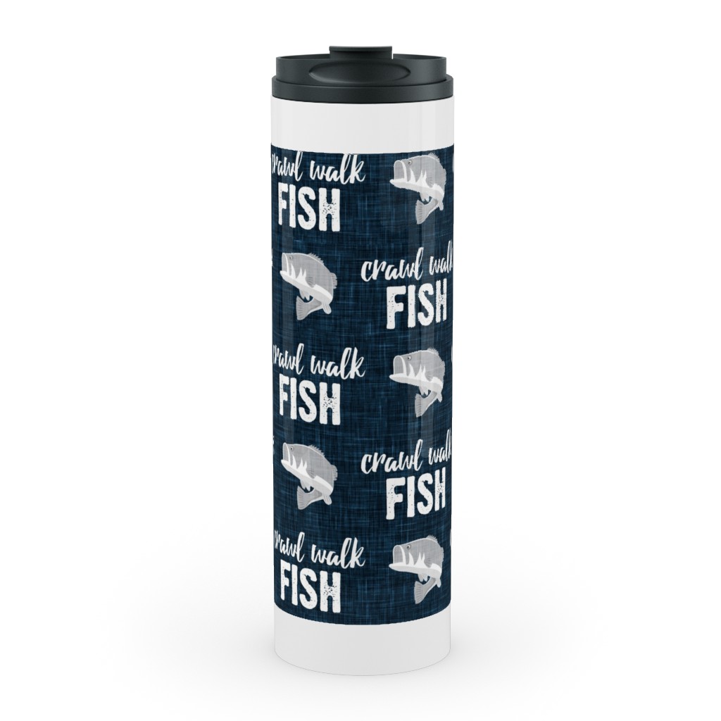 Crawl Walk Fish - Bass Fishing - Navy Blue and Grey Stainless Mug, White, , 20oz, Blue, True Blue