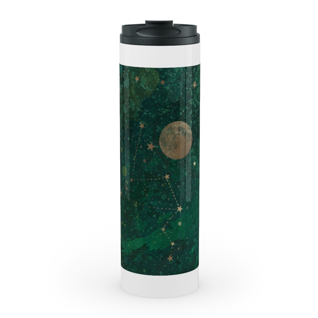 Moon and Stars - Green Stainless Mug, White, , 20oz, Green, Classic Green