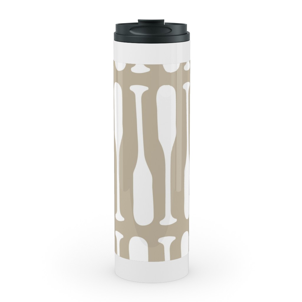 Nautical Boat Oars/Paddles - Neutral Beige Stainless Mug, White, , 20oz, Beige, Pearl