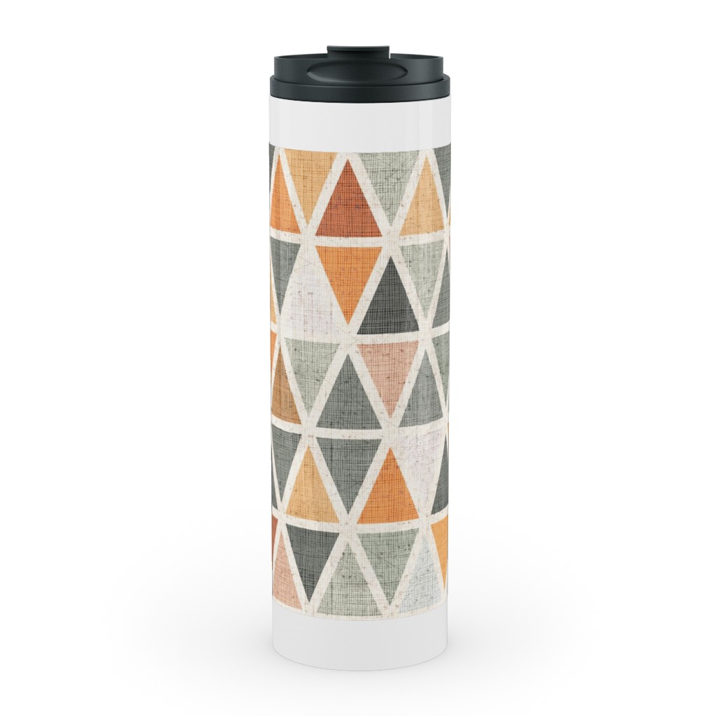 Triangles - Grey and Orange Stainless Mug, White,  , 20oz, Multicolor