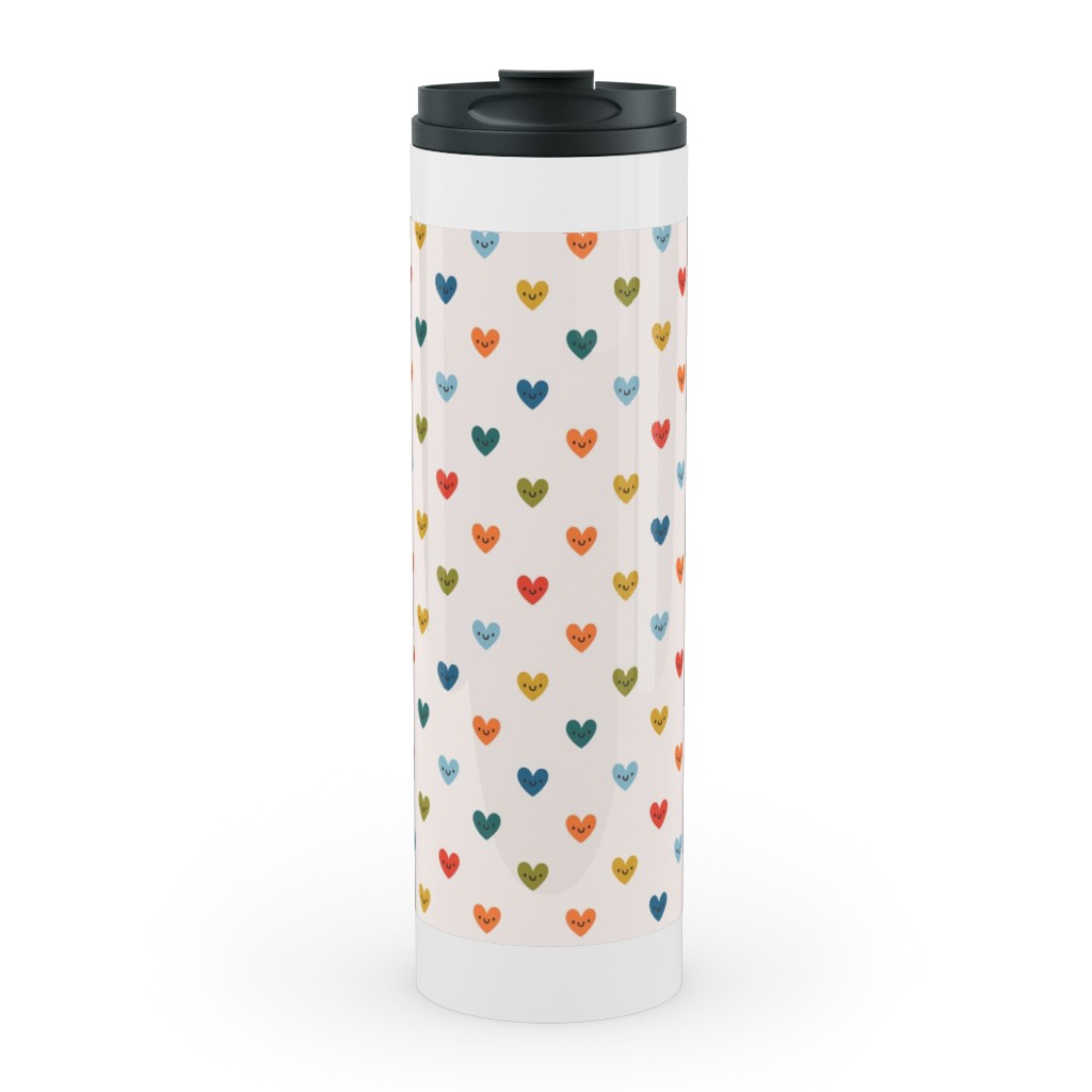 Cute Colored Hearts - Multi Stainless Mug, White, , 20oz, Multicolor
