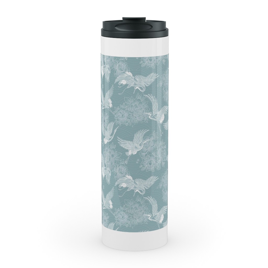 Majestic Cranes - Blue Stainless Mug, White,  , 20oz, Blue