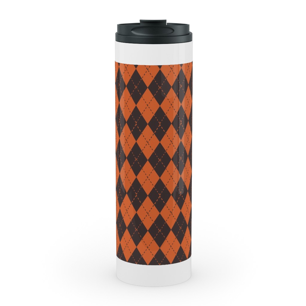 Halloween Argyle - Orange and Black Stainless Mug, White,  , 20oz, Orange