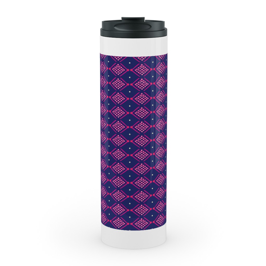 Tribal Geometric - Navy and Purple Stainless Mug, White,  , 20oz, Blue