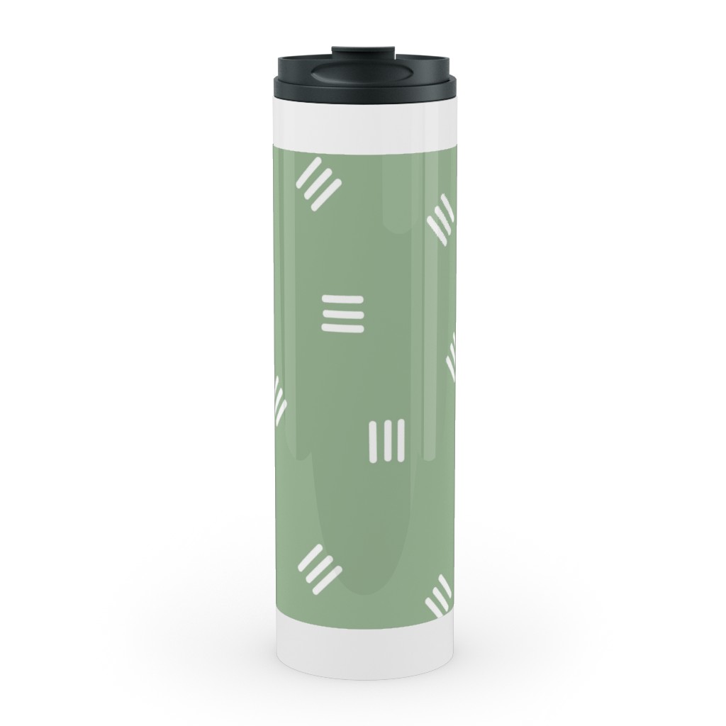 Tossed Groups of Lines - Sage Green Stainless Mug, White, , 20oz, Green, Classic Green