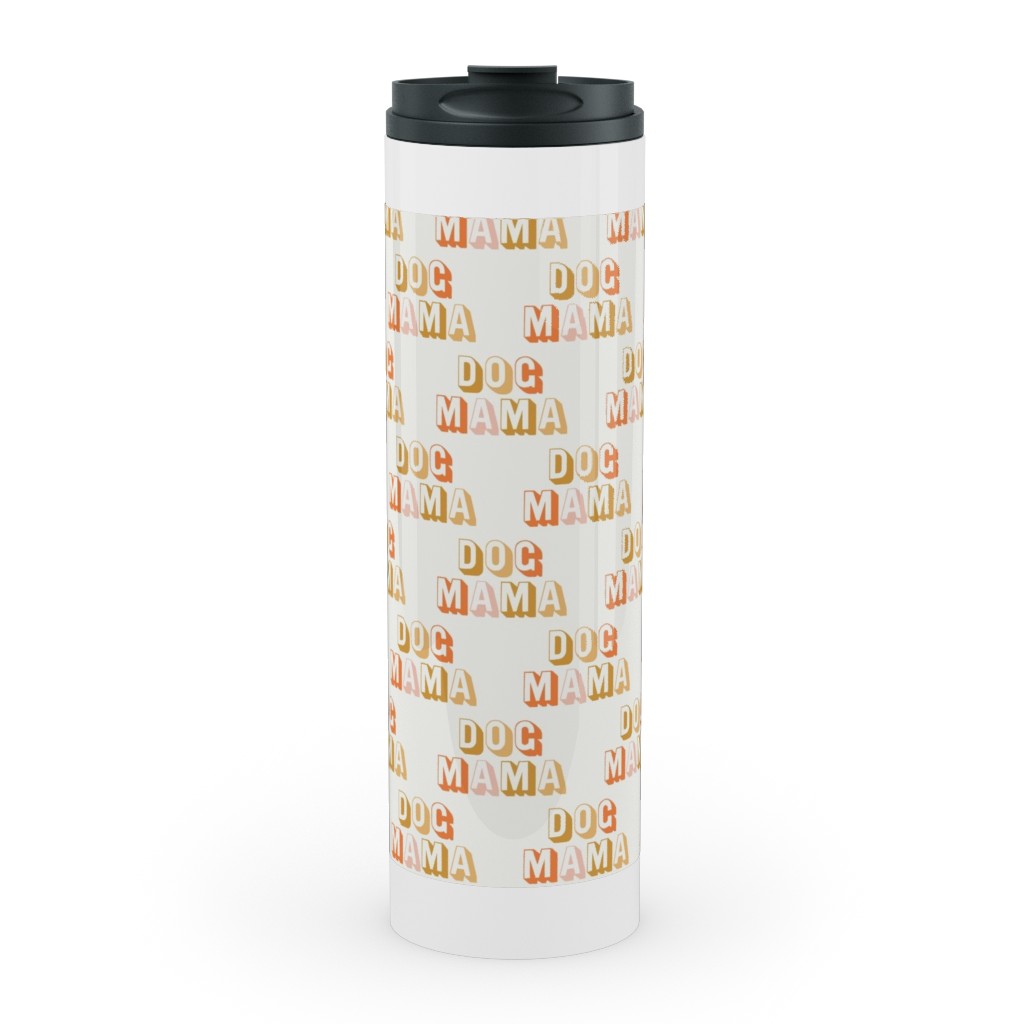 Dog Mama - Retro Vintage Text - Earthy Stainless Mug, White,  , 20oz, Beige