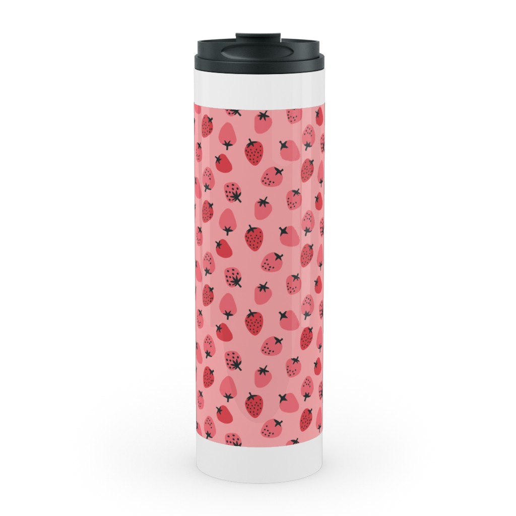 Red Strawberries - Pink Stainless Mug, White,  , 20oz, Pink