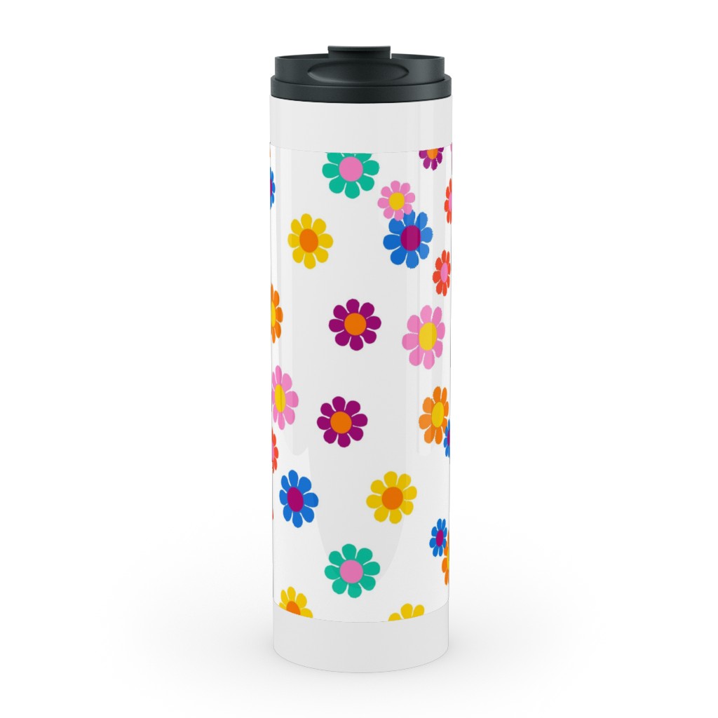 Rainbow Groovy Flowers Stainless Mug, White, , 20oz, Multicolor, White