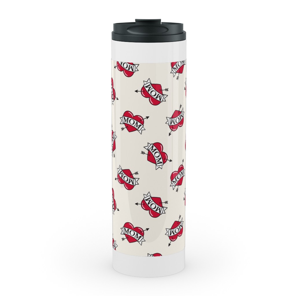 Mom Heart Tattoo - Red on Cream Stainless Mug, White,  , 20oz, Red