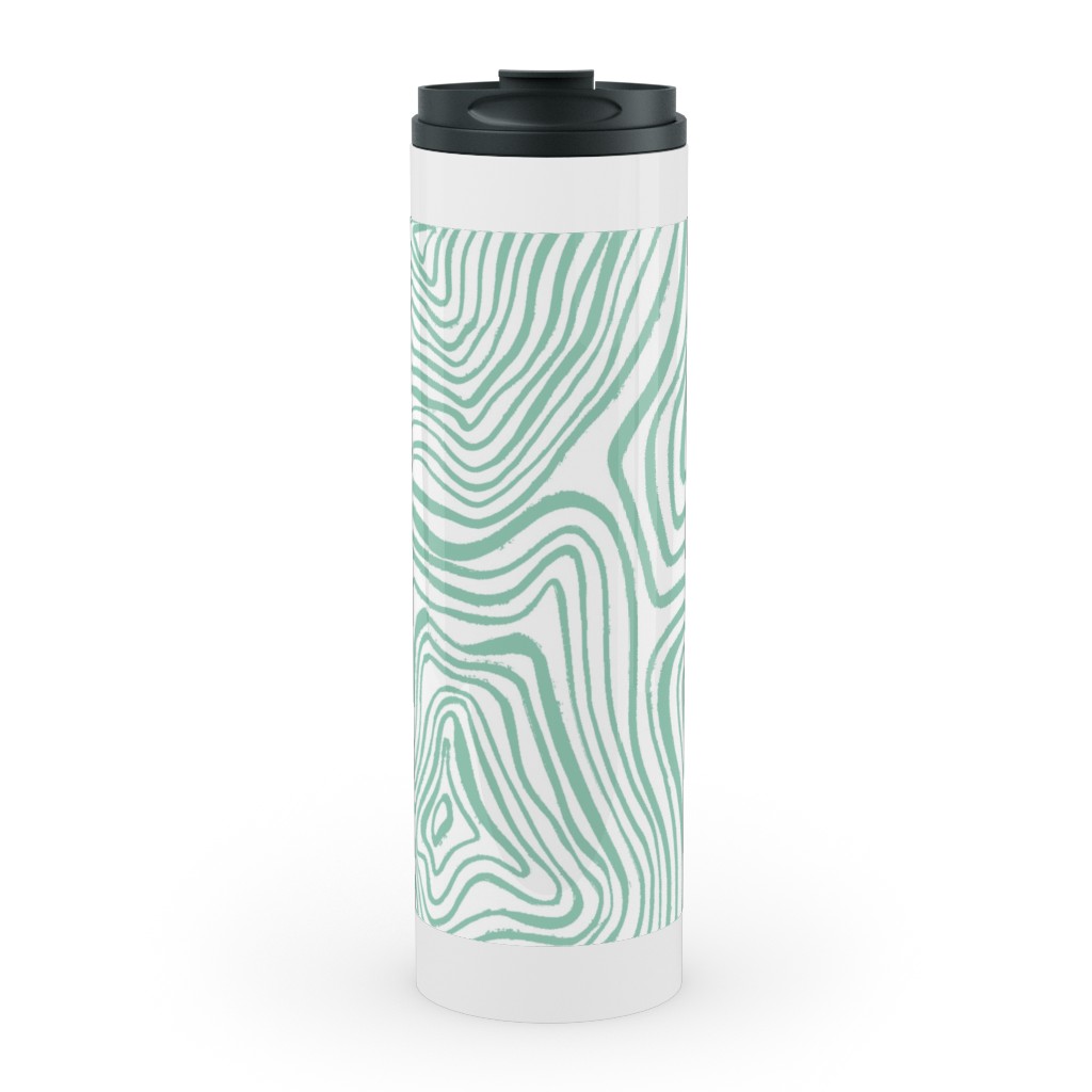 Abstract Wavy Lines - Green Stainless Mug, White, , 20oz, Green, Classic Green