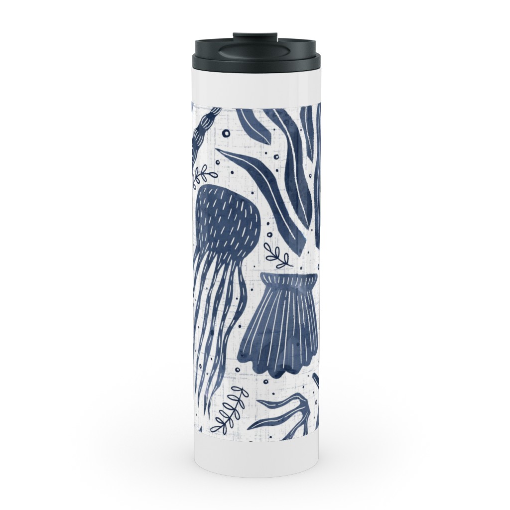 Sea Shells - Navy Stainless Mug, White,  , 20oz, Blue