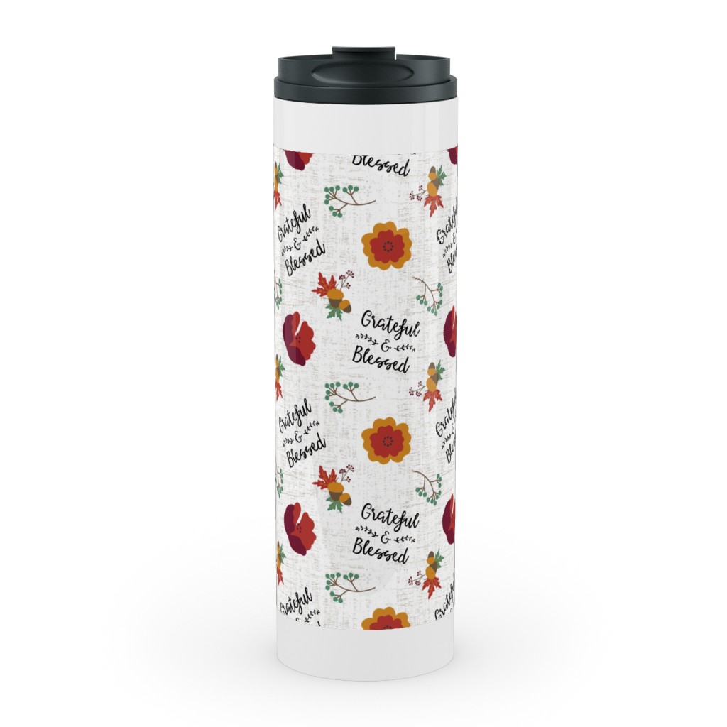 Grateful & Blessed Stainless Mug, White,  , 20oz, Multicolor