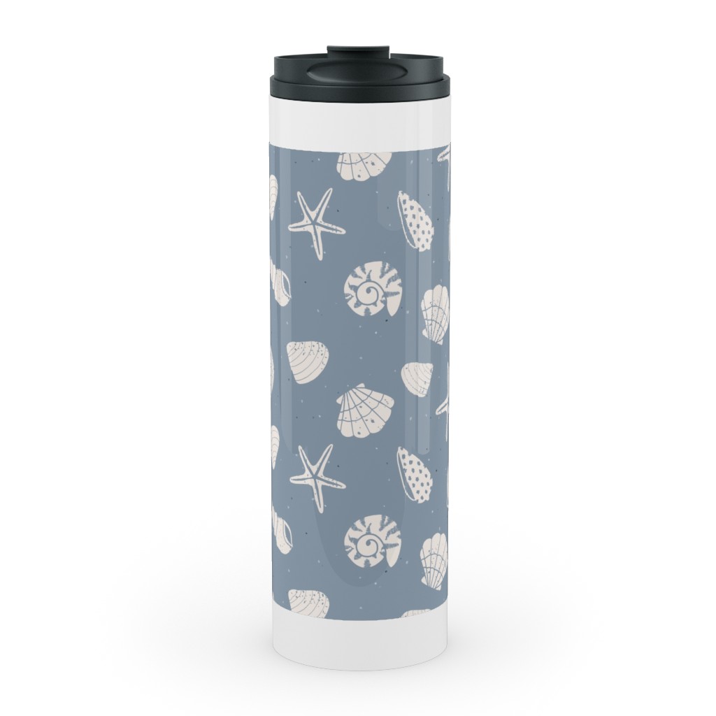 Seashells Summer Beach - Dusty Blue Stainless Mug, White, , 20oz, Blue, True Blue