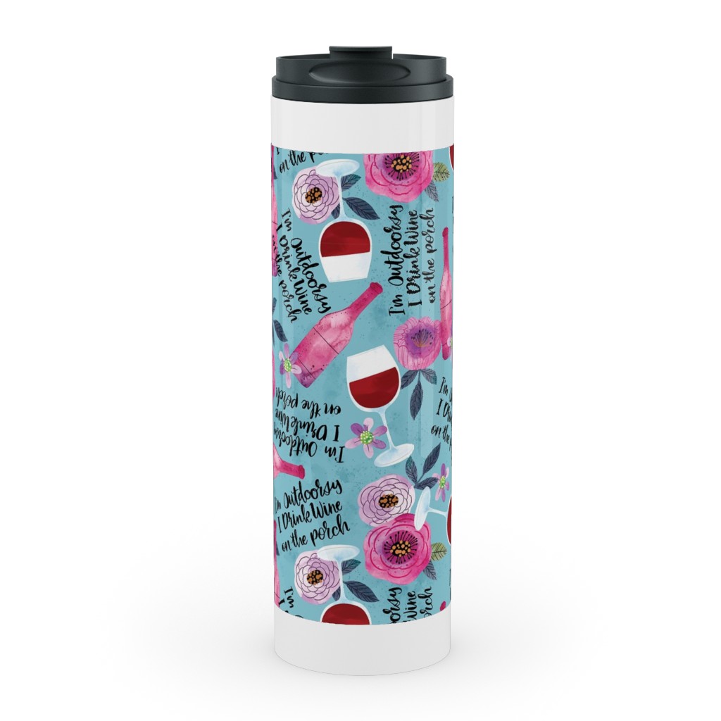 I'm Outdoorsy, I Drink Wine on the Porch - Multi Stainless Mug, White,  , 20oz, Blue