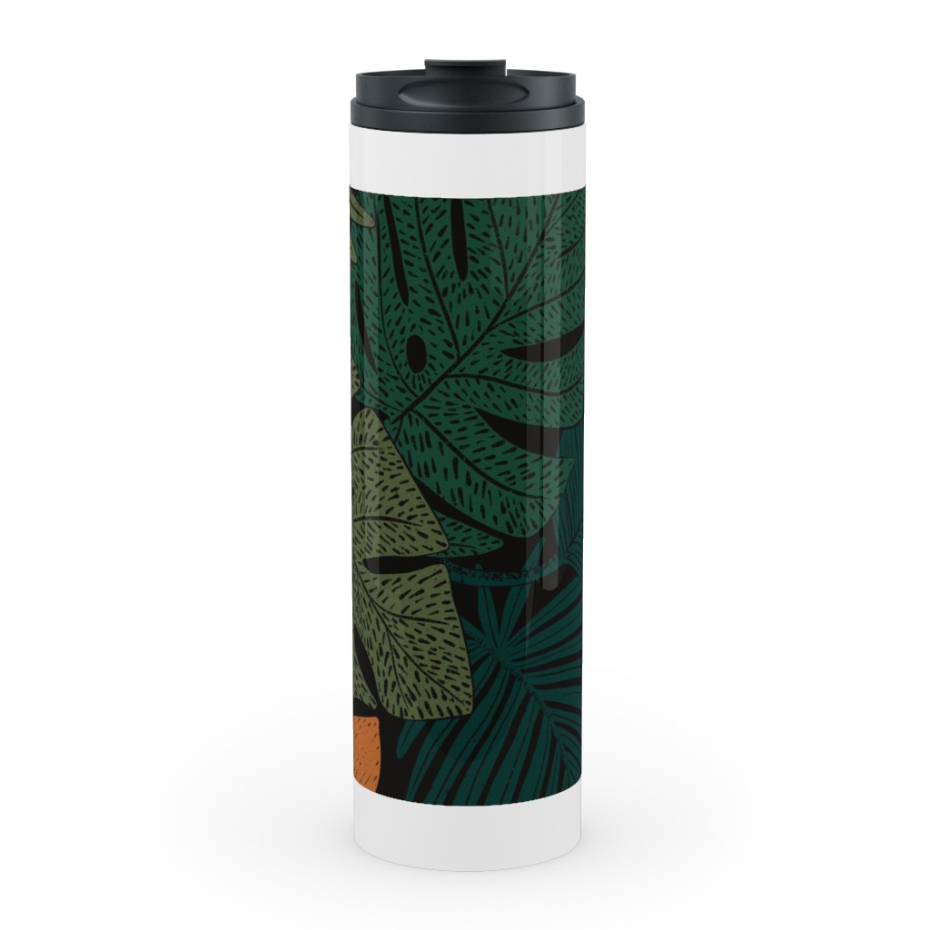 Moody Tropical Floral - Orange on Black Stainless Mug, White, , 20oz, Green, Classic Green