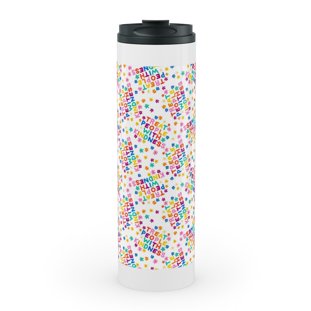 Treat People With Kindness - Groovy Florals - Bright Stainless Mug, White,  , 20oz, Multicolor
