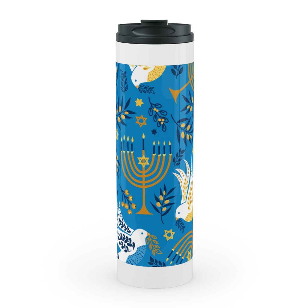 Hanukkah Birds Menorahs - Light Blue Stainless Mug, White, , 20oz, Blue, True Blue