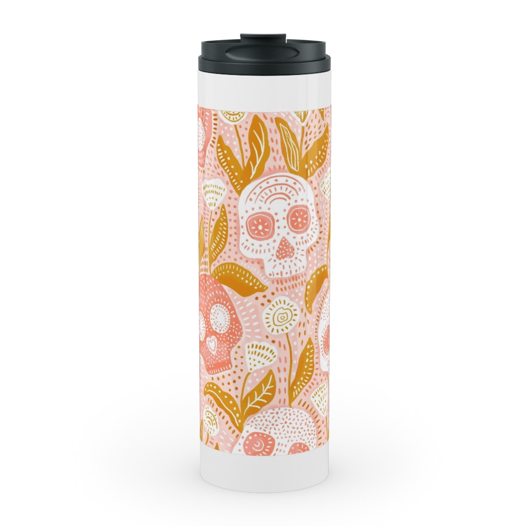 Pastel Halloween Skulls - Pink Stainless Mug, White, , 20oz, Pink, Bright Pink