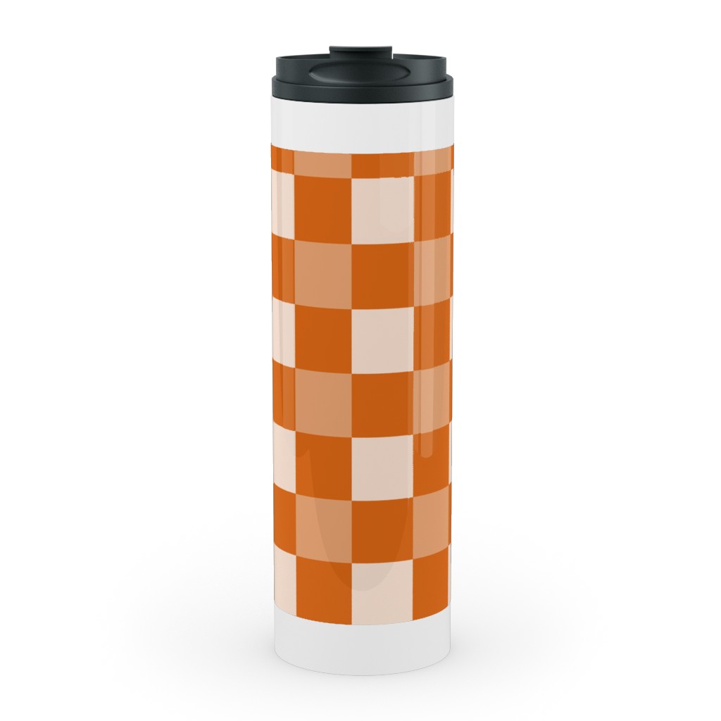 Orange Gingham Plaid Stainless Mug, White, , 20oz, Orange, Orange