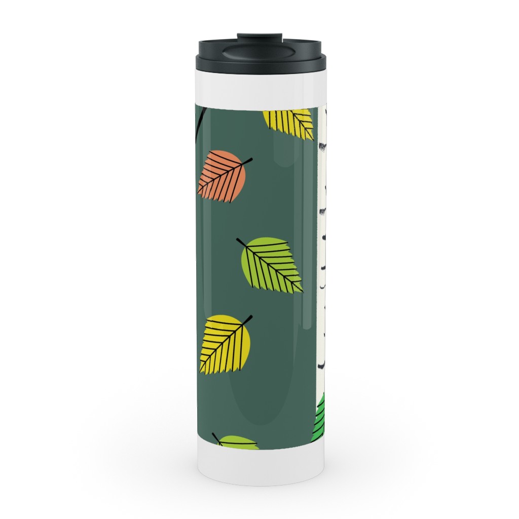 Autumn Birch Forest Stainless Mug, White, , 20oz, Green, Classic Green