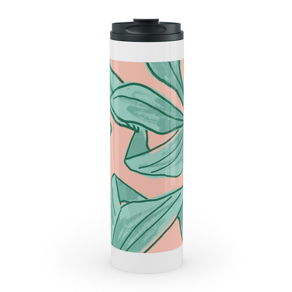 Lush Tropical Leaves - Pink and Mint Stainless Mug, White,  , 20oz, Green