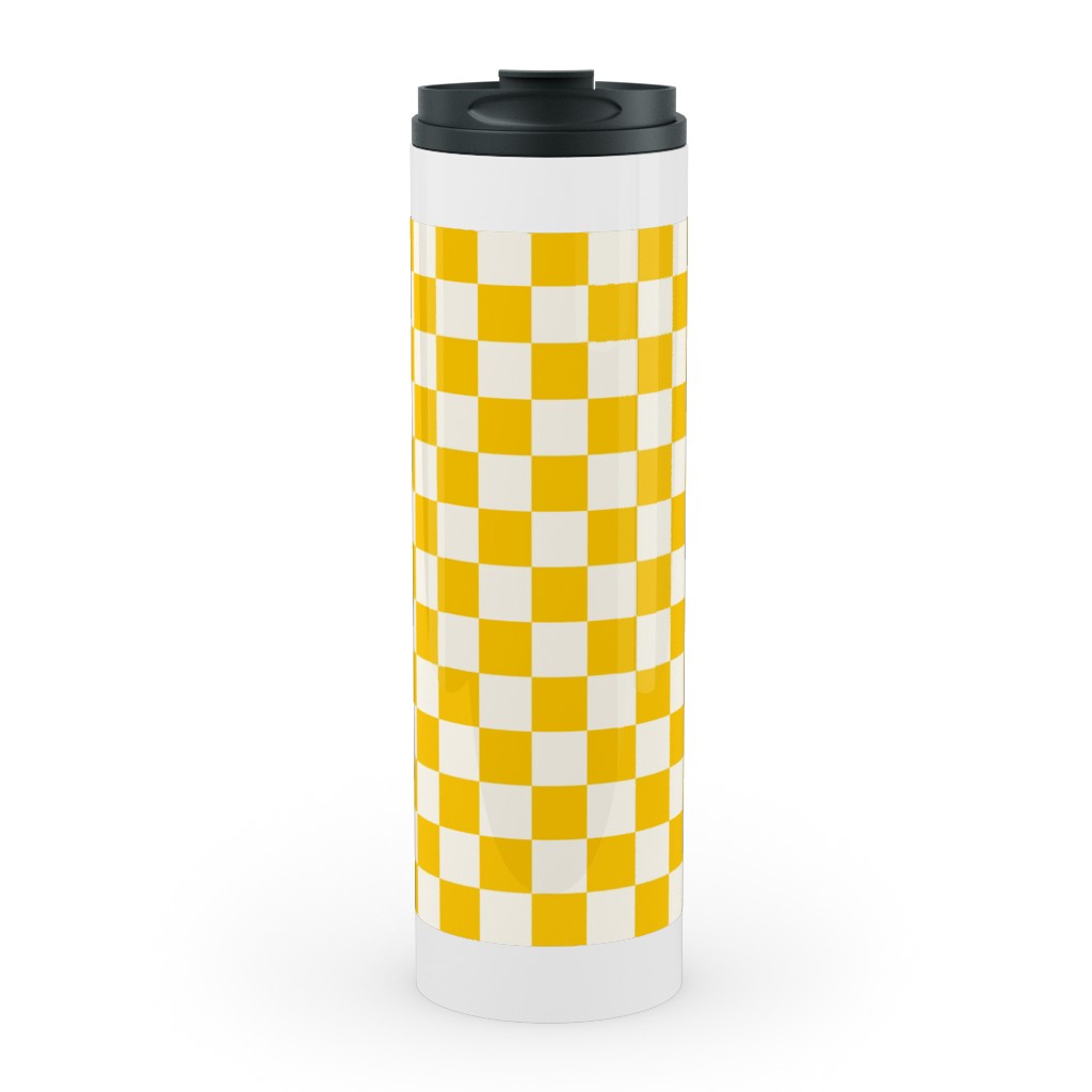 Checkered Pattern - Yellow Stainless Mug, White, , 20oz, Yellow, Classic Yellow
