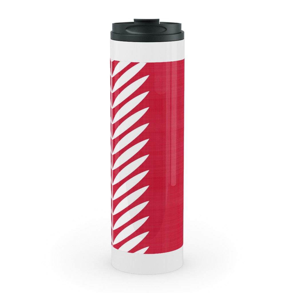 Laurel Leaf Stripe Stainless Mug, White, , 20oz, Red, Apple