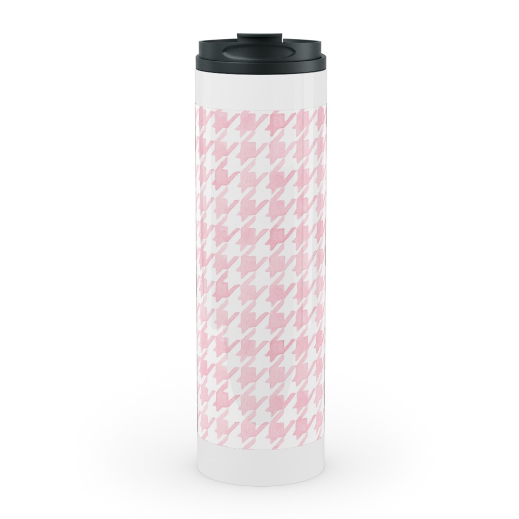 Happy Houndstooth Stainless Mug, White,  , 20oz, Pink