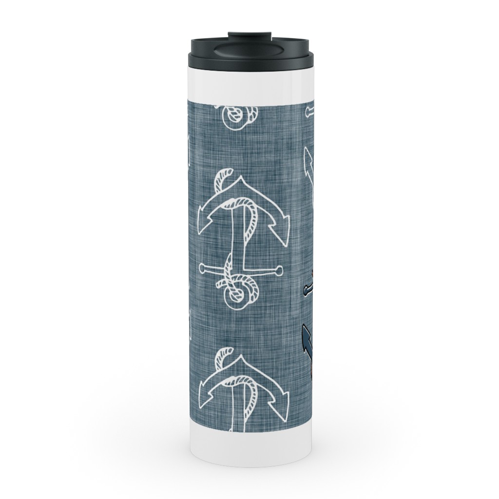 Anchors Away - Textured Blue Stainless Mug, White, , 20oz, Blue, True Blue