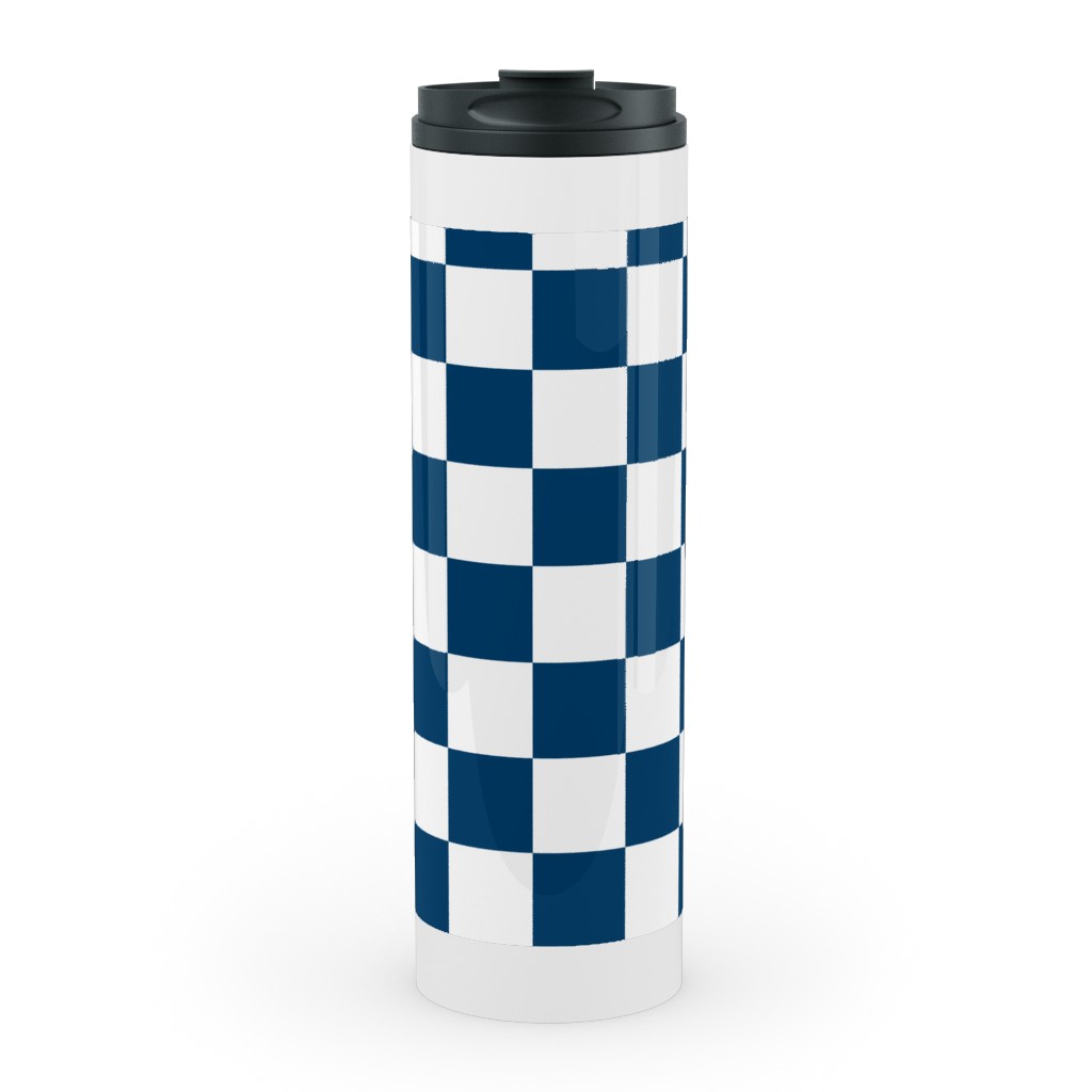Wonderland Checkerboard - Lonely Angel Blue & White Stainless Mug, White,  , 20oz, Blue