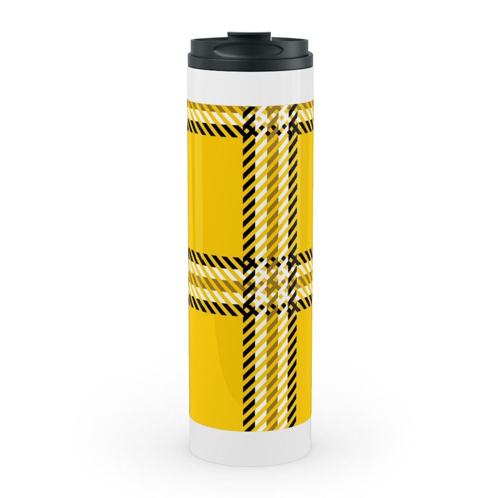 Cher's Plaid Stainless Mug, White,  , 20oz, Yellow