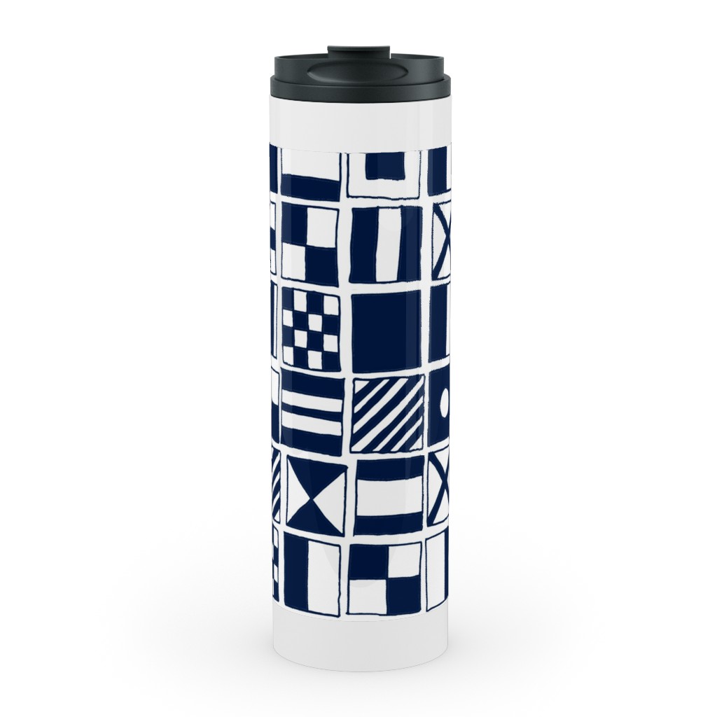 Sailing Flags - Navy Blue Stainless Mug, White,  , 20oz, Blue