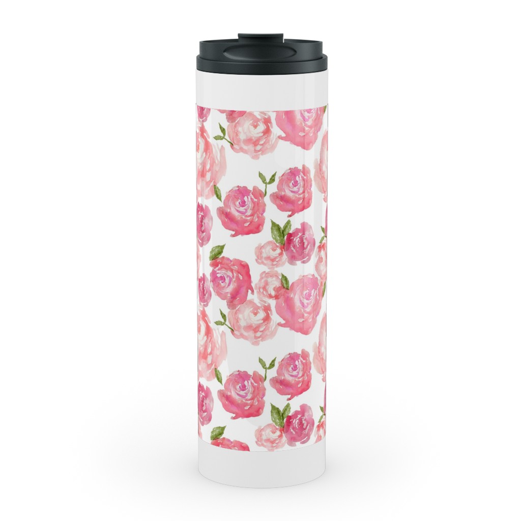 Watercolor Floral - Pink Stainless Mug, White,  , 20oz, Pink
