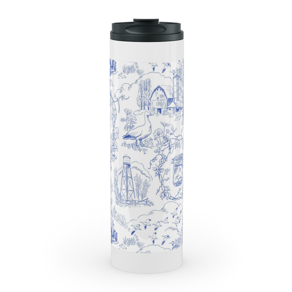 Country Living Toile - Blue Stainless Mug, White,  , 20oz, Blue