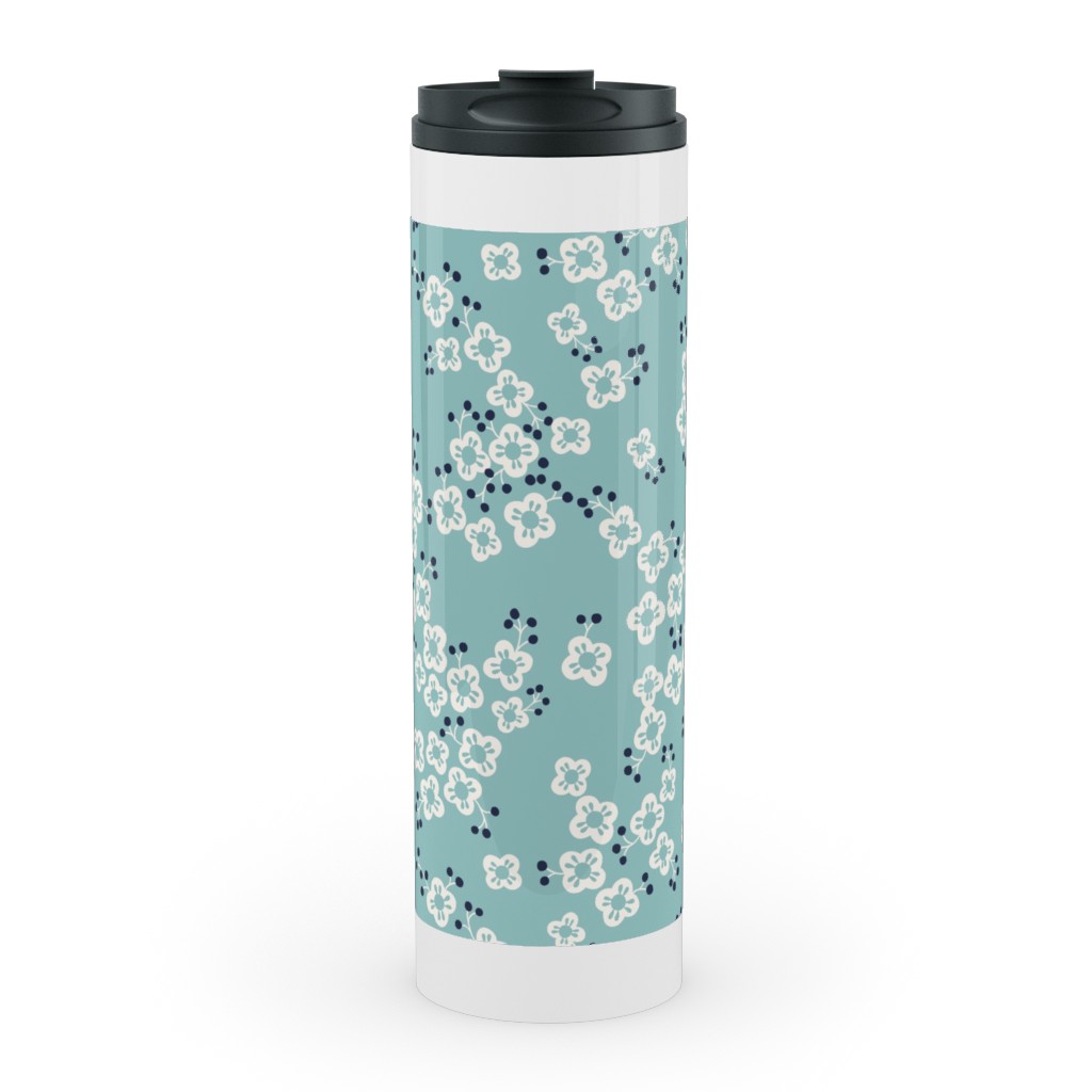 Japanese Blossom - Blue Stainless Mug, White,  , 20oz, Blue