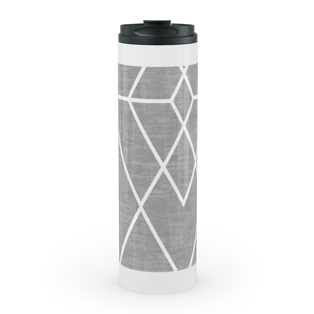 Geometric Grid - Gray Stainless Mug, White,  , 20oz, Gray
