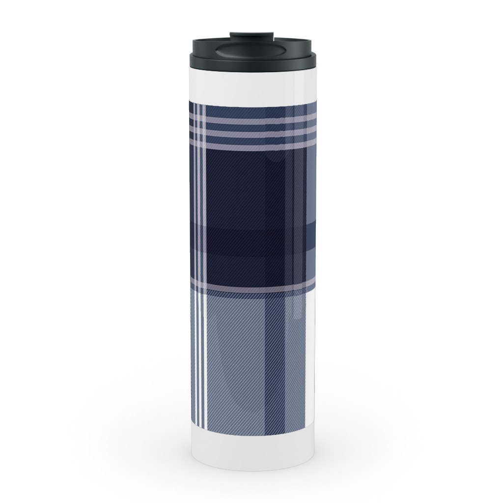 Navy Blue Plaid Stainless Mug, White,  , 20oz, Blue