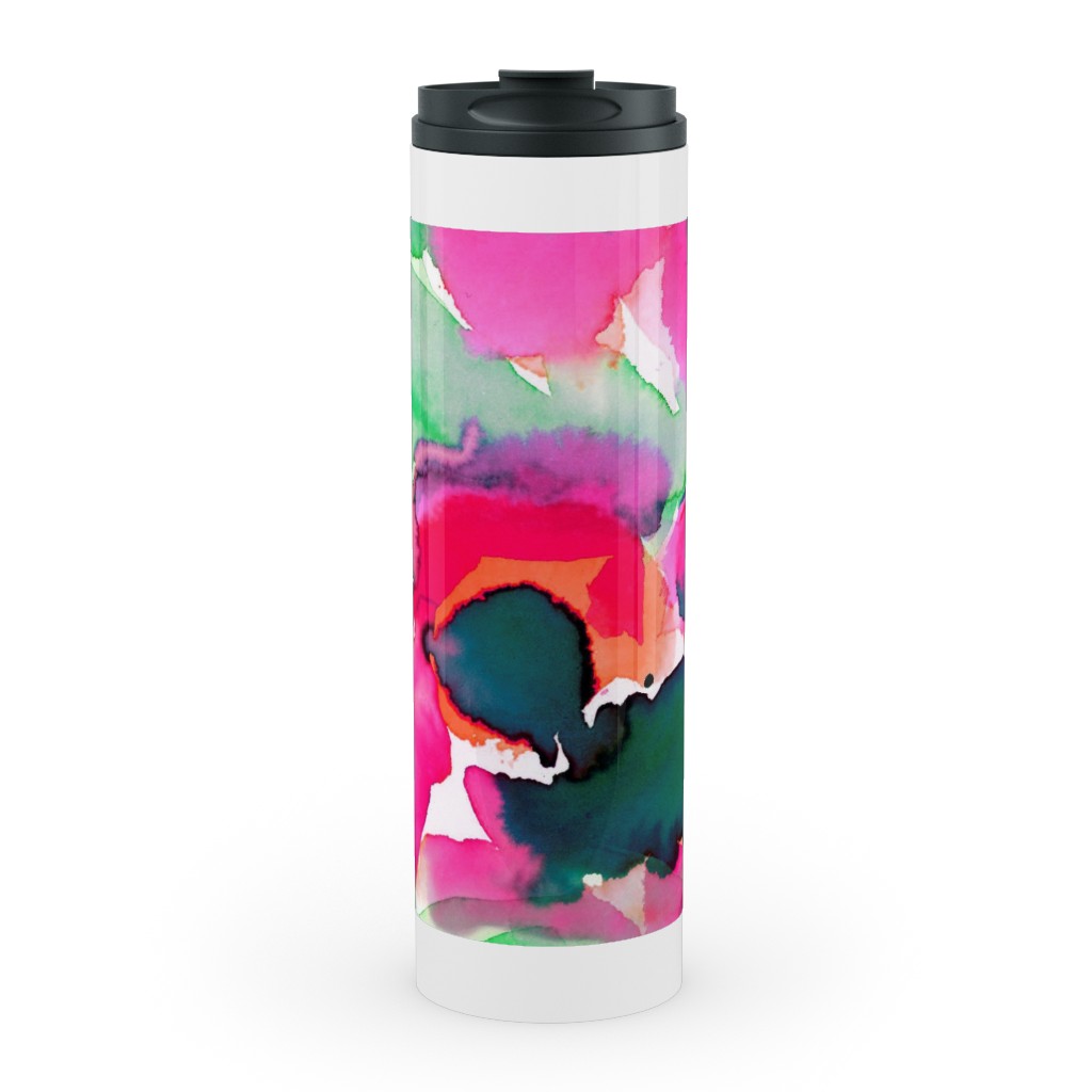 Abstract Flora Watercolor - Multi Stainless Mug, White, , 20oz, Multicolor