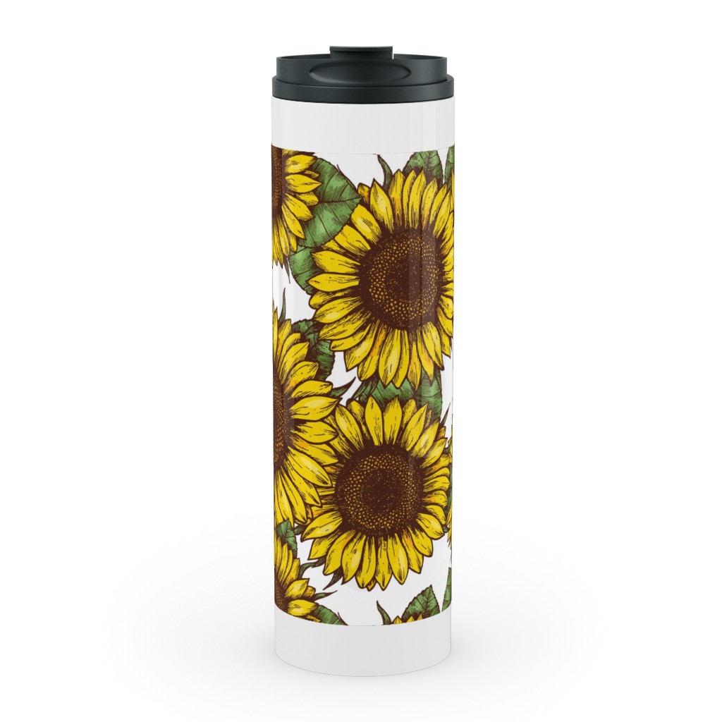 Sunflowers Stainless Mug, White, , 20oz, Yellow, Classic Yellow