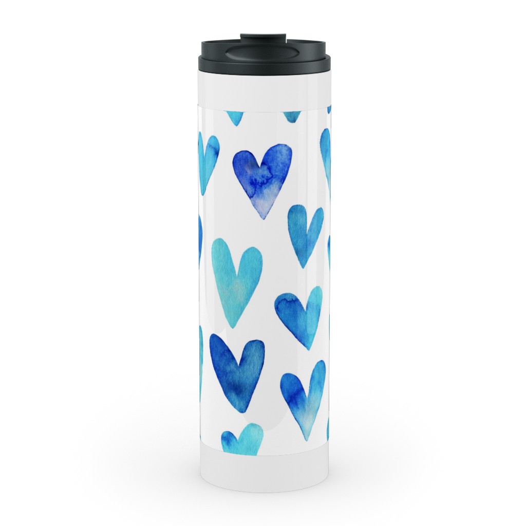 Blue Ombre Hearts - Blue Stainless Mug, White, , 20oz, Blue, True Blue